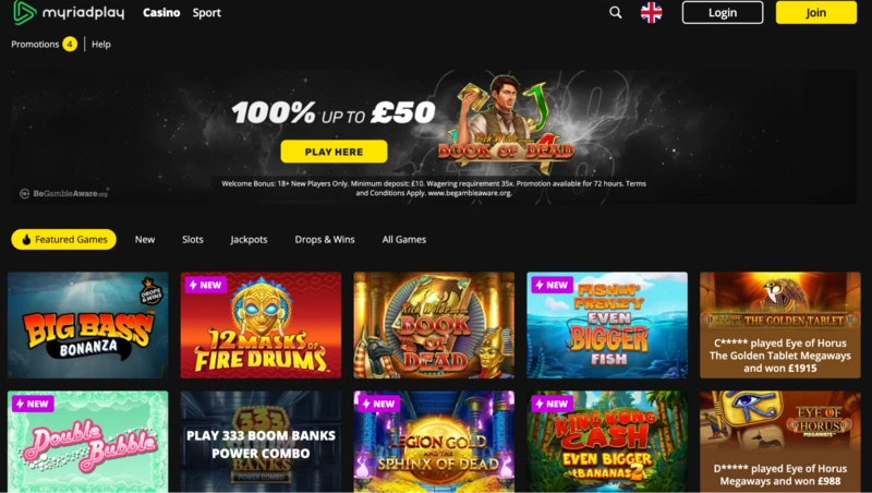 Myriad Play Homepage